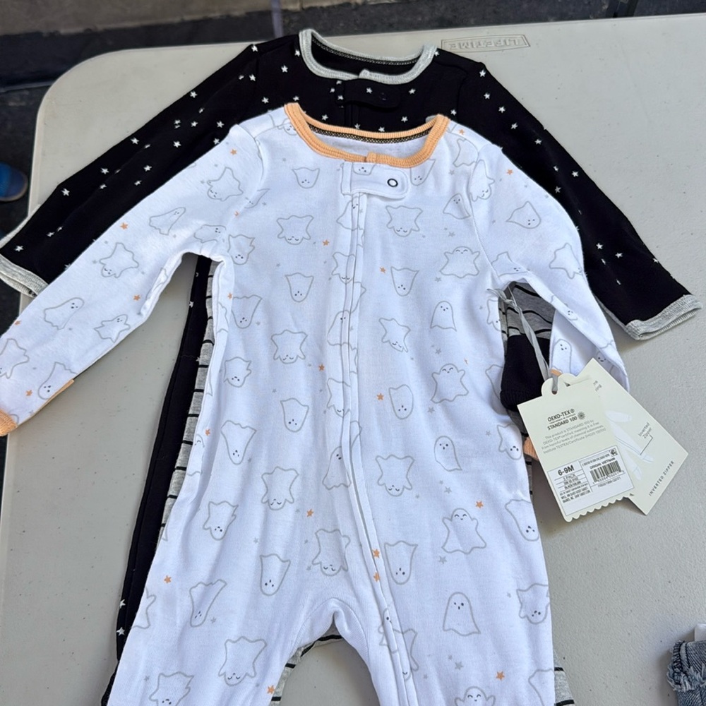 3 piece Cloud island zip up footed onesies size 6-9 months